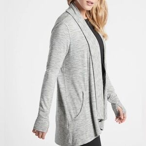 Athleta Womens Soft Gray Long Sleeve Open-Front Draped Cardigan Size Medium